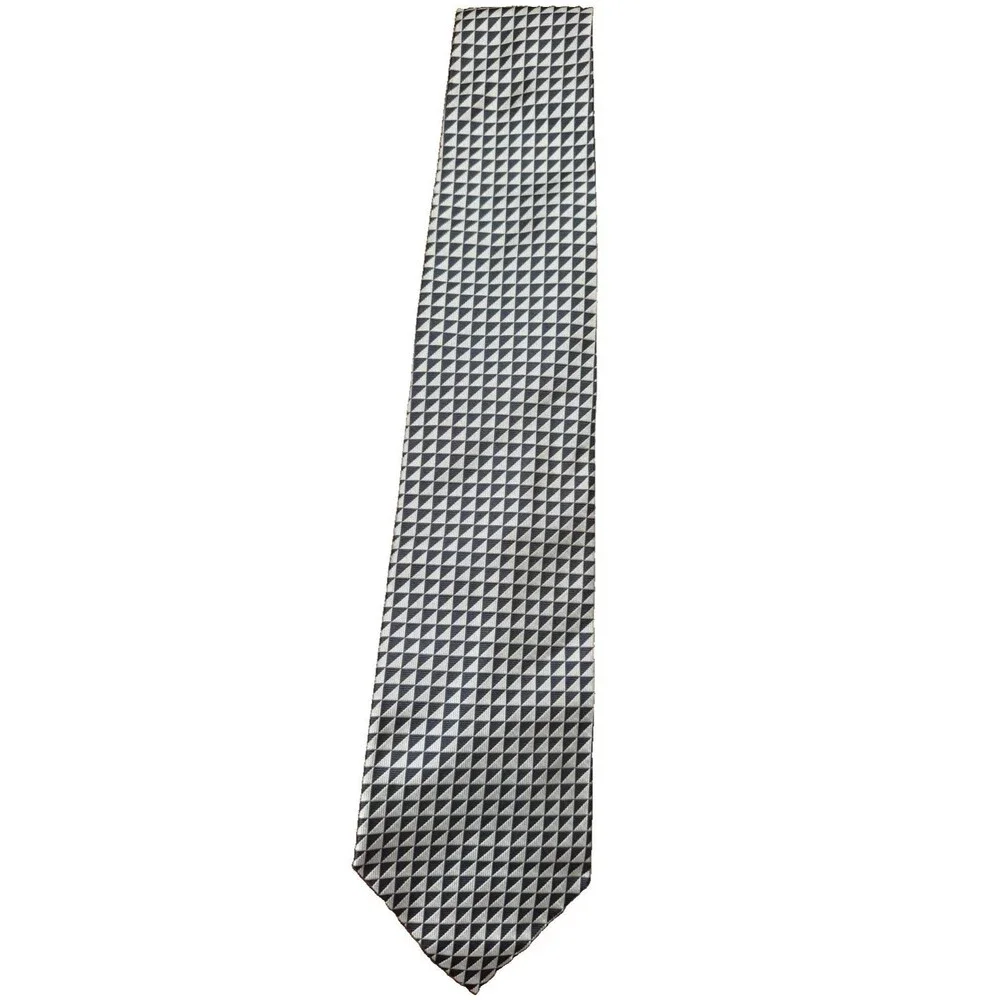Lauren Ralph Lauren Blue Silver Geometric Print Hand Finished Silk Tie